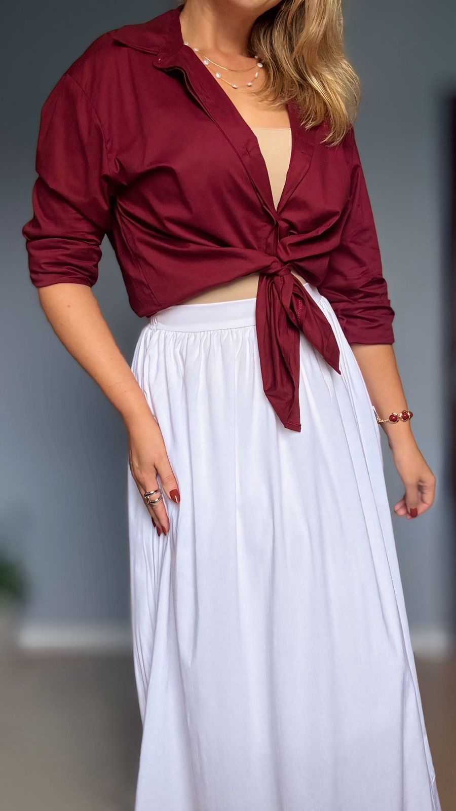 Camisa Alfaiataria  Feminina Vinho - Modelagem Oversized