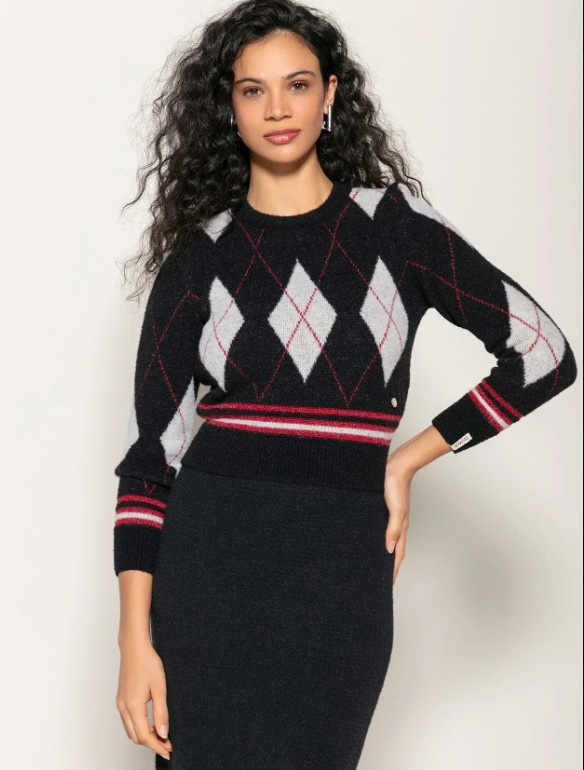 Blusa Biamar xadrez e gola redonda Preta 